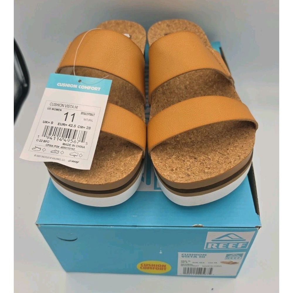 Reef Women's Size 11 Cushion Vista Hi Slip-on Sandal Natural Brown New